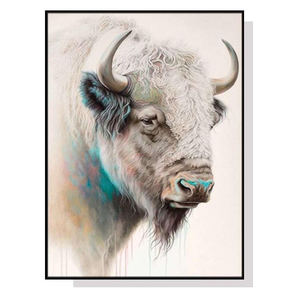 Wall Art 50cmx70cm Great White Buffalo Black Frame Canvas - Magdasmall