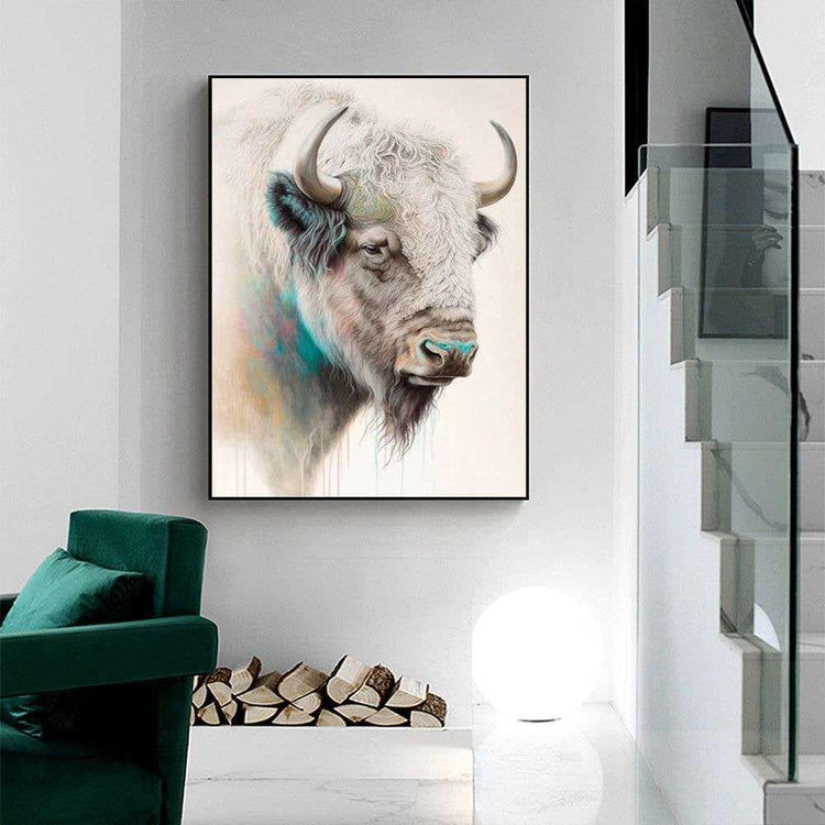 Wall Art 50cmx70cm Great White Buffalo Black Frame Canvas - Magdasmall