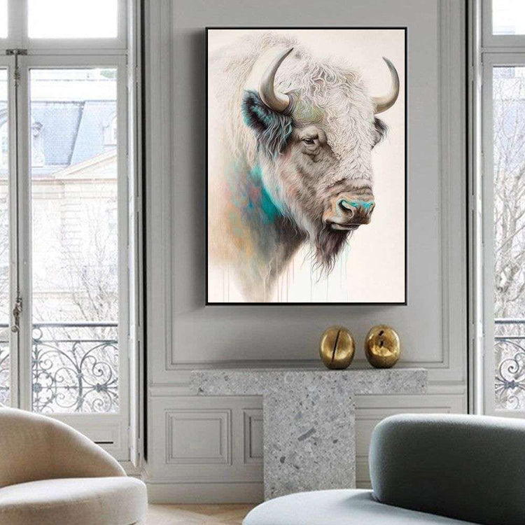 Wall Art 50cmx70cm Great White Buffalo Black Frame Canvas - Magdasmall