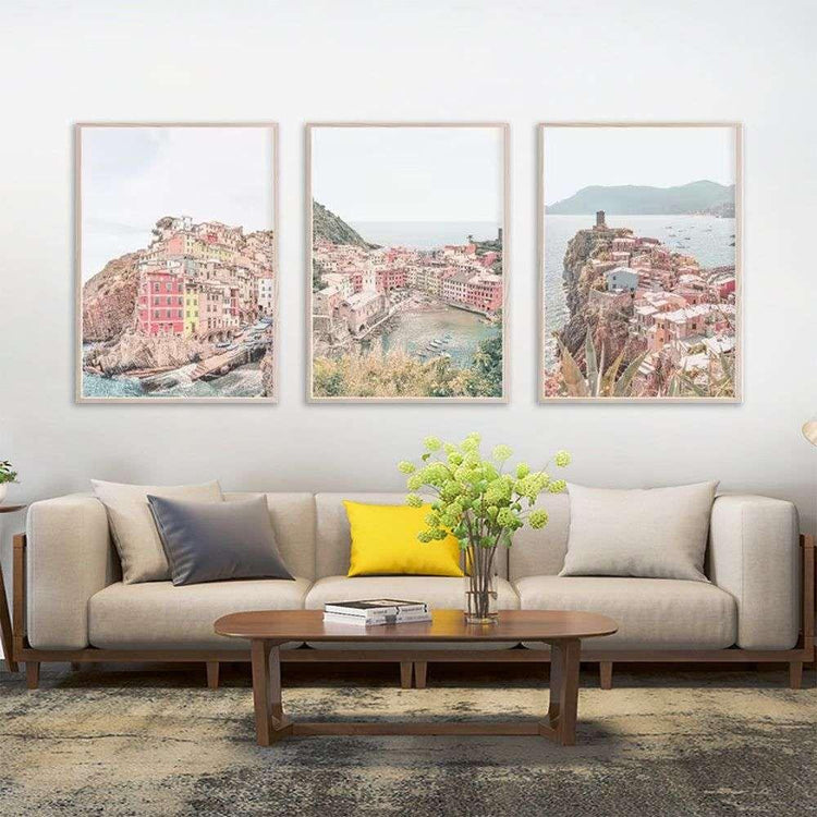 Wall Art 50cmx70cm Italy Cinque Terre 3 Sets Wood Frame Canvas - Magdasmall