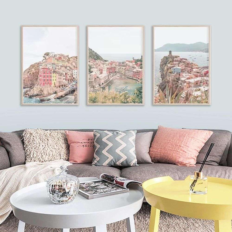 Wall Art 50cmx70cm Italy Cinque Terre 3 Sets Wood Frame Canvas - Magdasmall