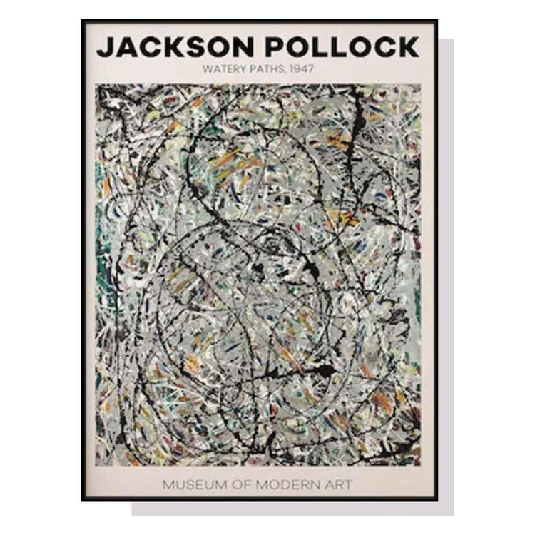 Wall Art 50cmx70cm Jackson Pollock Exhibition III Black Frame Canvas - Magdasmall