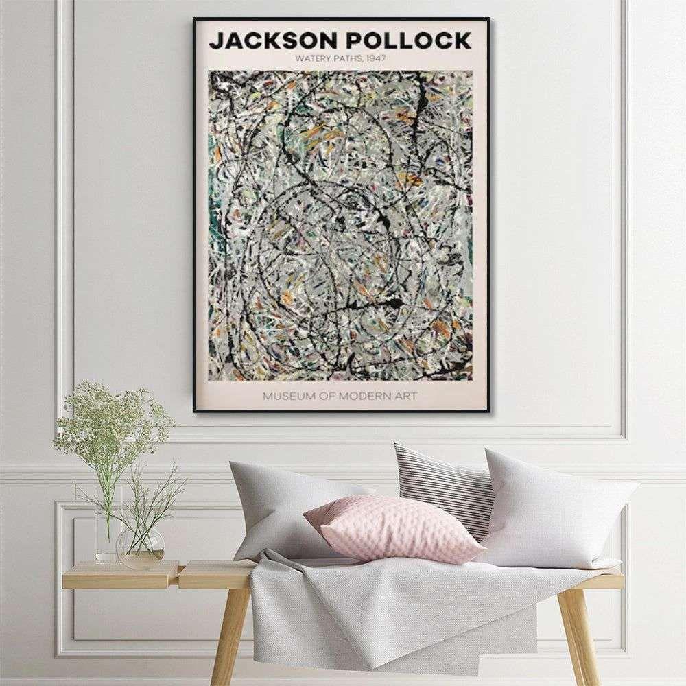 Wall Art 50cmx70cm Jackson Pollock Exhibition III Black Frame Canvas - Magdasmall