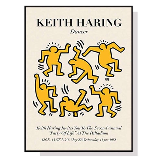 Wall Art 50cmx70cm Keith Haring Dancer Yellow Black Frame Canvas - Magdasmall