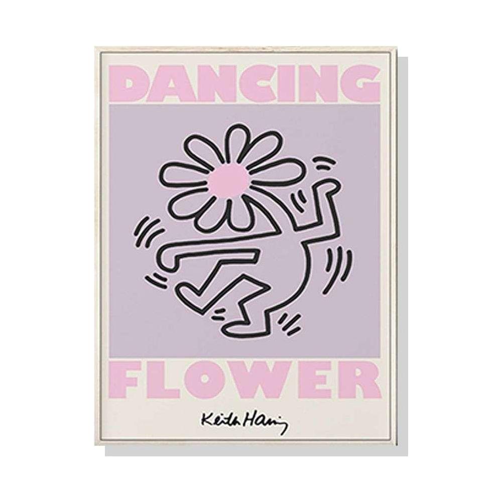 Wall Art 50cmx70cm Keith Haring Dancing Flower Wood Frame Canvas - Magdasmall