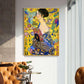 Wall Art 50cmx70cm Lady With A fan By Klimt Gold Frame Canvas - Magdasmall