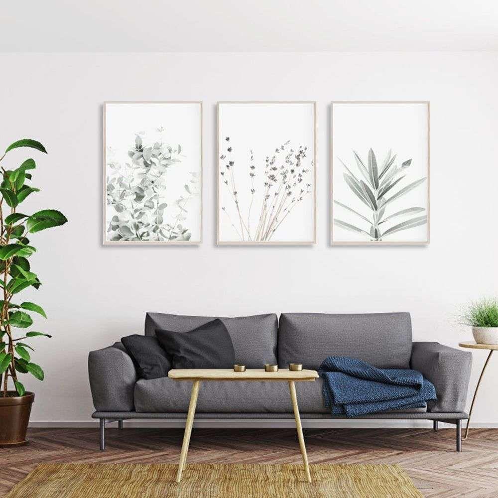 Wall Art 50cmx70cm Lavender Eucalyptus 3 Sets Wood Frame Canvas - Magdasmall