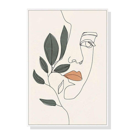 Wall Art 50cmx70cm Line Art Girl Face White Frame Canvas - Magdasmall