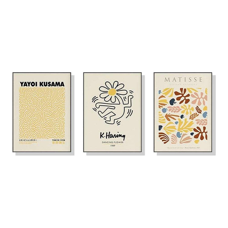 Wall Art 50cmx70cm Matisse, Keith Haring, Yayoi Kusama 3 Sets Black Frame Canvas - Magdasmall