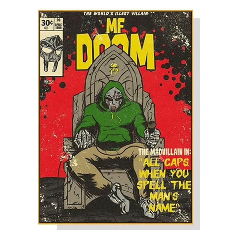 Wall Art 50cmx70cm MF DOOM Music Gold Frame Canvas - Magdasmall