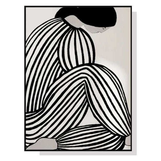 Wall Art 50cmx70cm Mid Century Figure Black Frame Canvas - Magdasmall