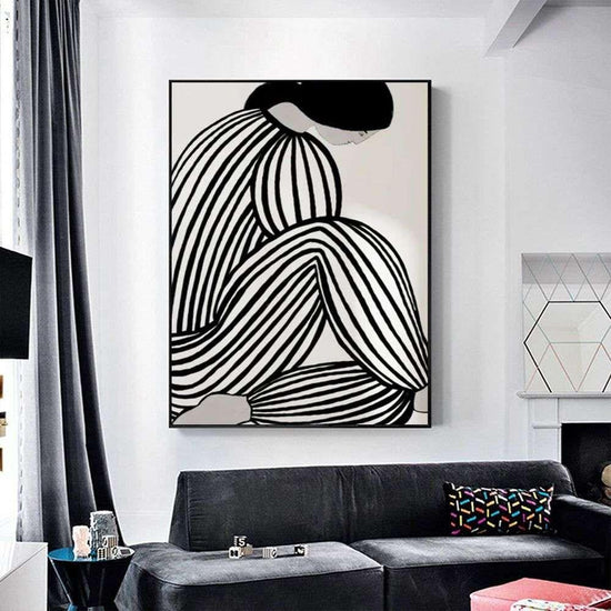 Wall Art 50cmx70cm Mid Century Figure Black Frame Canvas - Magdasmall