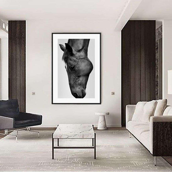 Wall Art 50cmx70cm Modern Black Horse Black Frame Canvas - Magdasmall