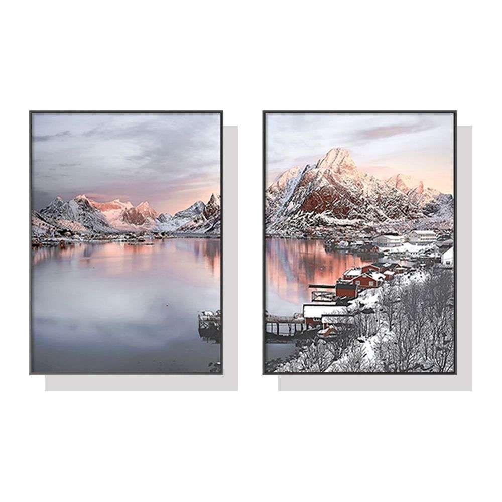 Wall Art 50cmx70cm Nordic Norway 2 Sets Black Frame Canvas - Magdasmall