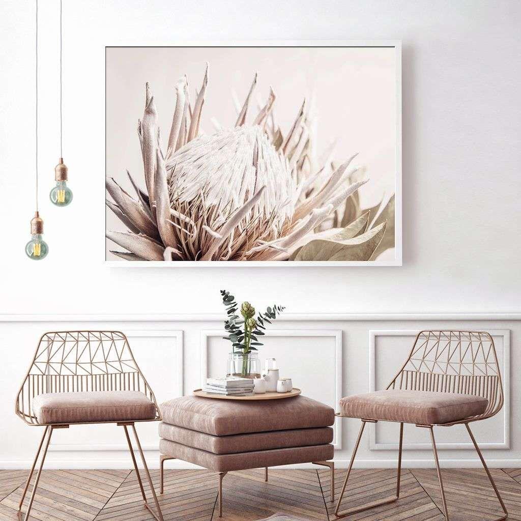 Wall Art 50cmx70cm Pure Protea II White Frame Canvas - Magdasmall