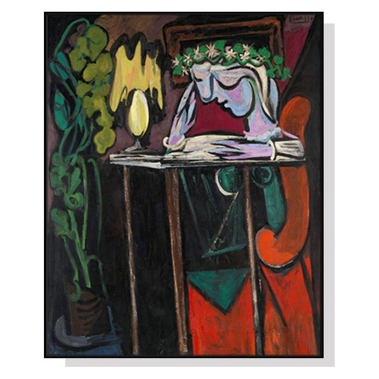 Wall Art 50cmx70cm Reading Girl by Pablo Picasso Black Frame Canvas - Magdasmall