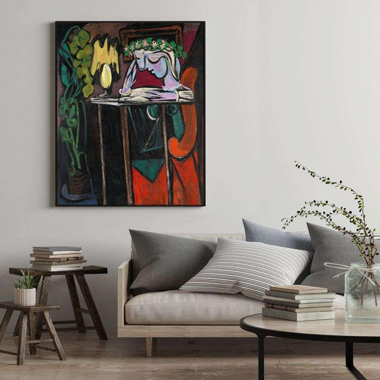 Wall Art 50cmx70cm Reading Girl by Pablo Picasso Black Frame Canvas - Magdasmall