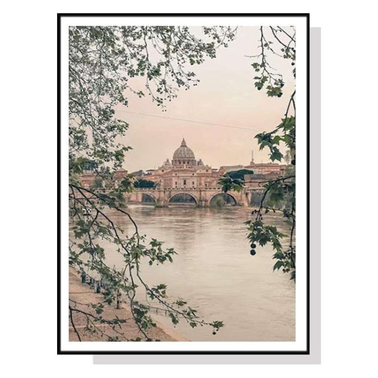 Wall Art 50cmx70cm Rome City Black Frame Canvas - Magdasmall