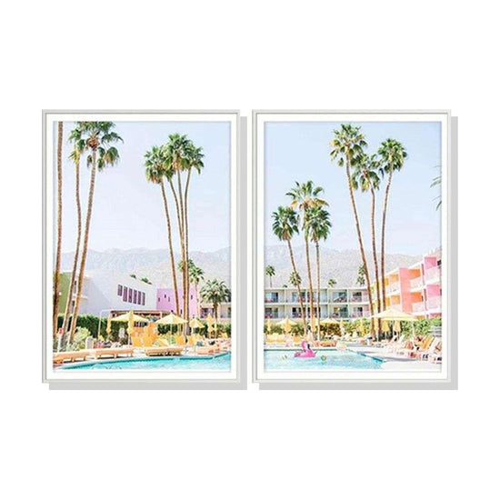 Wall Art 50cmx70cm Saguaro Hotel 2 Sets White Frame Canvas - Magdasmall