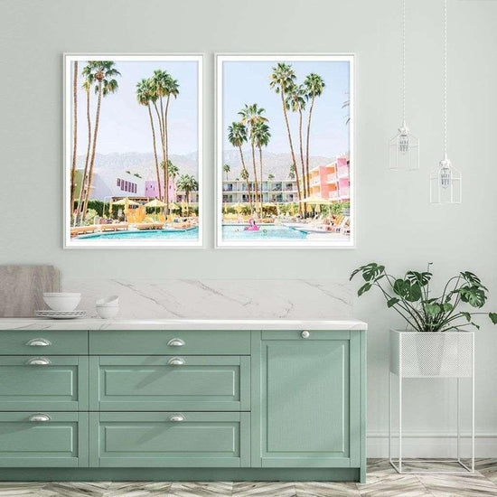 Wall Art 50cmx70cm Saguaro Hotel 2 Sets White Frame Canvas - Magdasmall