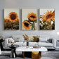 Wall Art 50cmx70cm Sunflower 3 Sets Gold Frame Canvas - Magdasmall