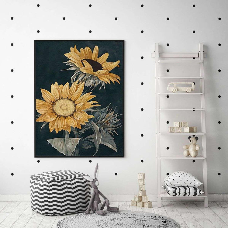 Wall Art 50cmx70cm Sunflowers Black Frame Canvas - Magdasmall