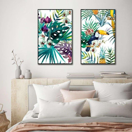 Wall Art 50cmx70cm Toucan and orchid 2 Sets Black Frame Canvas - Magdasmall