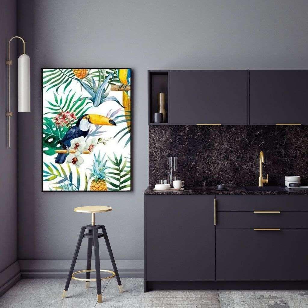 Wall Art 50cmx70cm Toucan plants Black Frame Canvas - Magdasmall