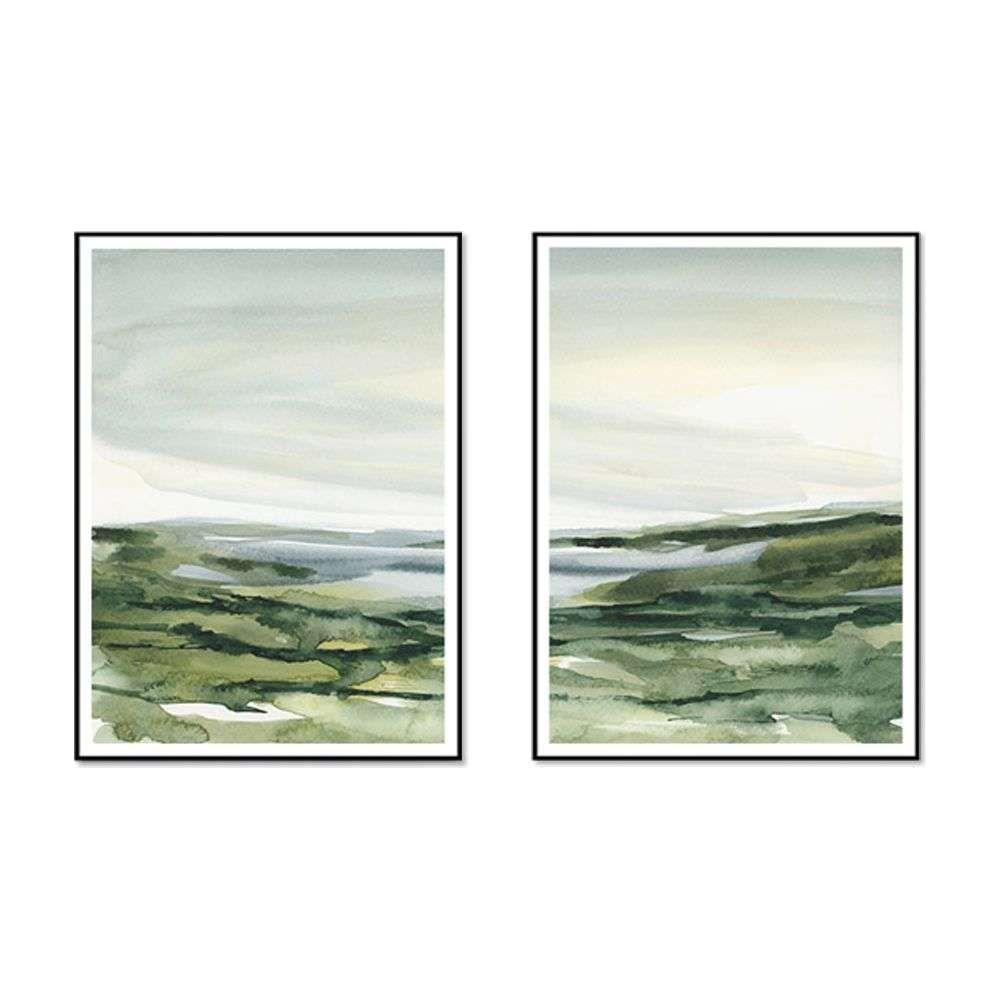 Wall Art 50cmx70cm Watercolor landscape 2 Sets Black Frame Canvas - Magdasmall