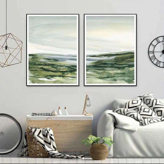 Wall Art 50cmx70cm Watercolor landscape 2 Sets Black Frame Canvas - Magdasmall