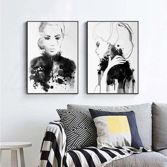 Wall Art 50cmx70cm Watercolor Sketch 2 Sets Black Frame Canvas - Magdasmall