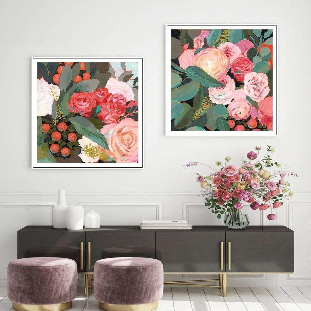 Wall Art 60cmx60cm Eucalyptus Bouquet 2 Sets White Frame Canvas - Magdasmall