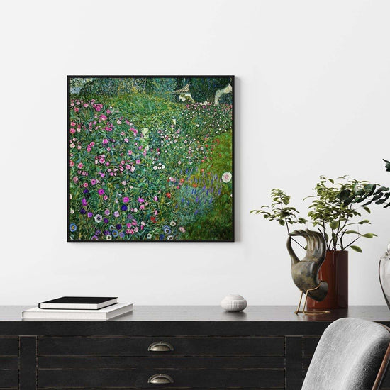 Wall Art 60cmx60cm Italian garden by Gustav Klimt Black Frame Canvas - Magdasmall