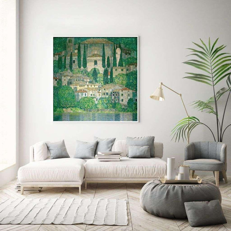 Wall Art 60cmx60cm Kirche In Cassone by Gustav Klimt White Frame Canvas - Magdasmall