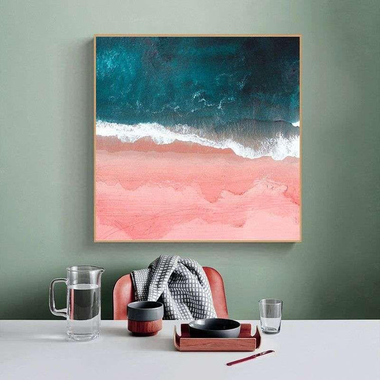 Wall Art 60cmx60cm Pink Sea Wood Frame Canvas - Magdasmall