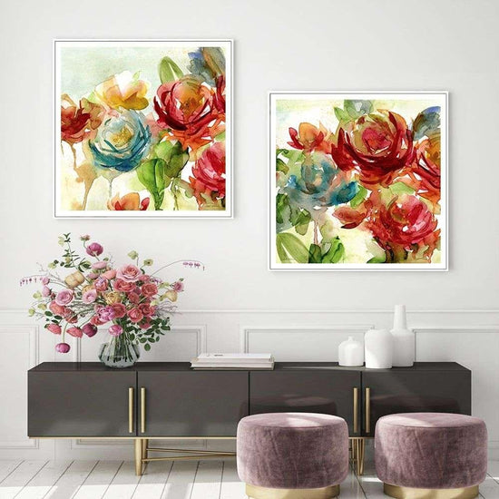 Wall Art 60cmx60cm Rosewater Garden By Carol Robinson 2 Sets White Frame Canvas - Magdasmall