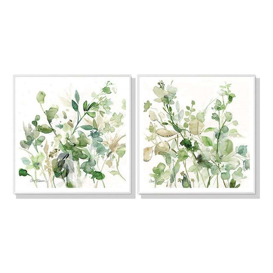 Wall Art 60cmx60cm Sage Garden By Carol Robinson 2 Sets White Frame Canvas - Magdasmall