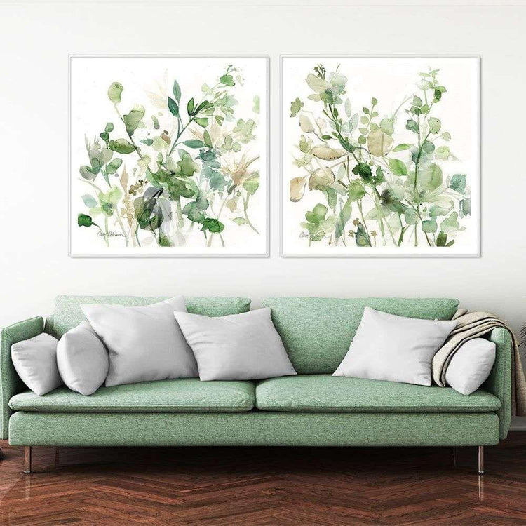 Wall Art 60cmx60cm Sage Garden By Carol Robinson 2 Sets White Frame Canvas - Magdasmall