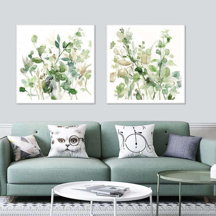 Wall Art 60cmx60cm Sage Garden By Carol Robinson 2 Sets White Frame Canvas - Magdasmall