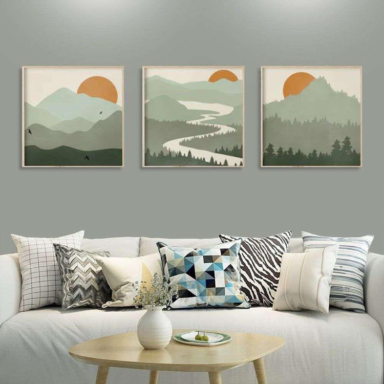 Wall Art 60cmx60cm Sage Green Landscapes 3 Sets Wood Frame Canvas - Magdasmall