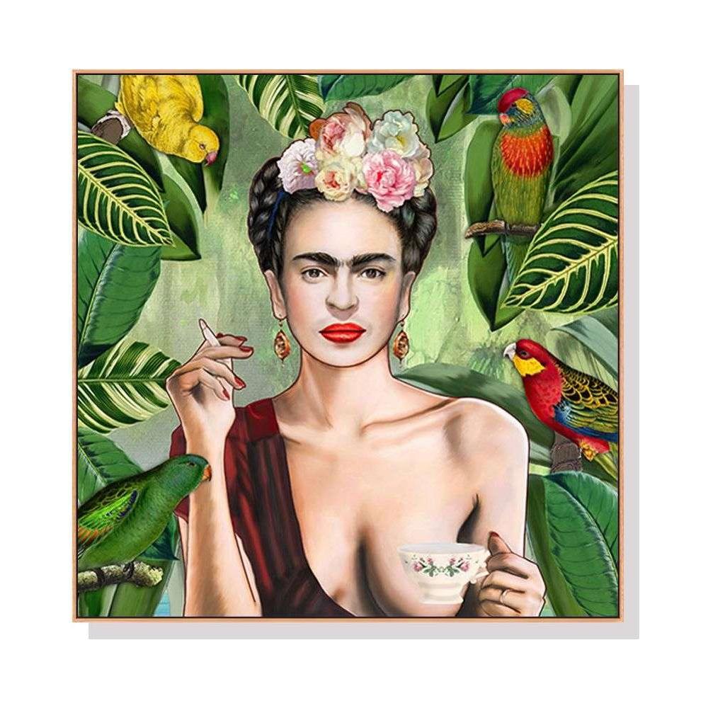 Wall Art 60cmx60cm Self Portrait by Frida Kahlo Wood Frame Canvas - Magdasmall