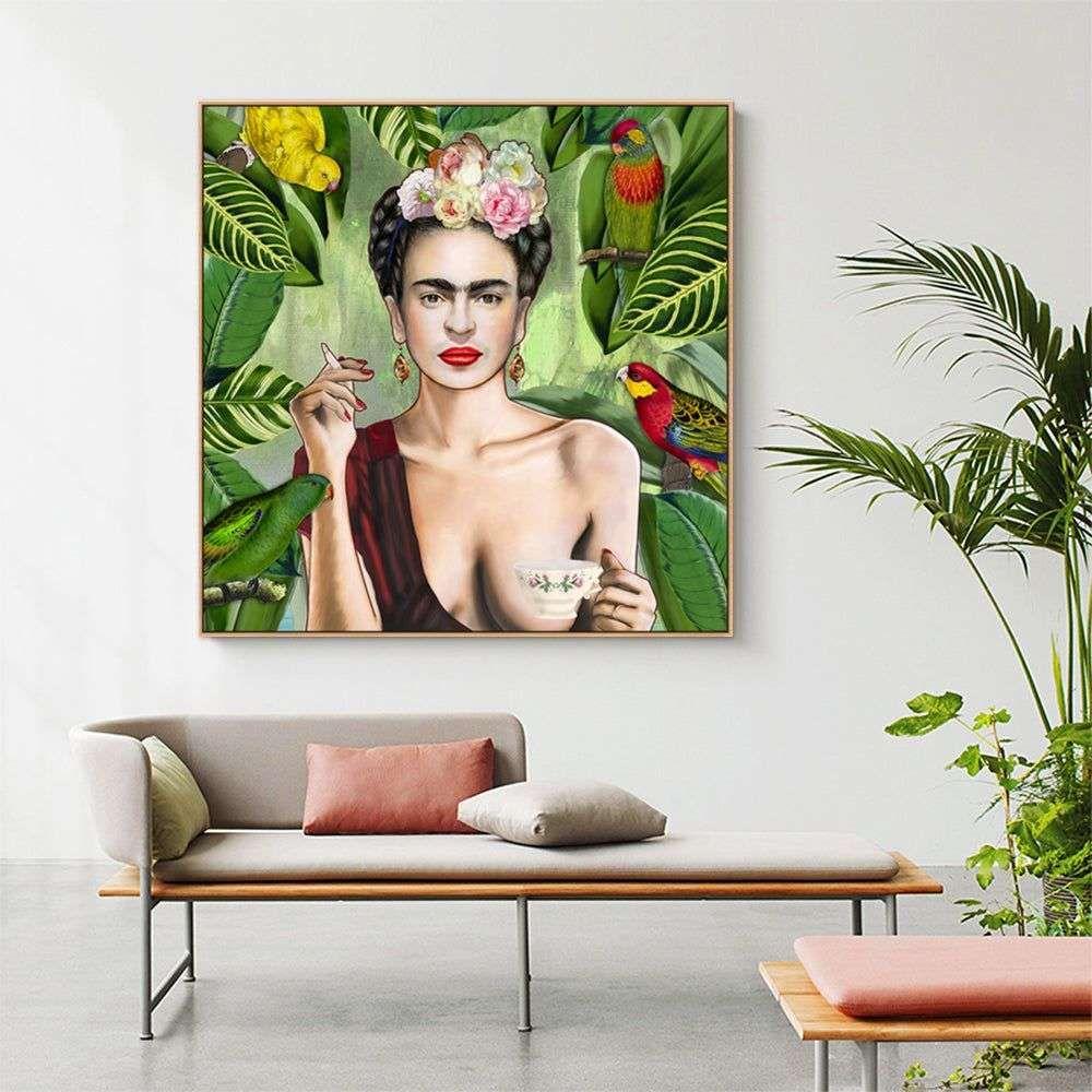 Wall Art 60cmx60cm Self Portrait by Frida Kahlo Wood Frame Canvas - Magdasmall