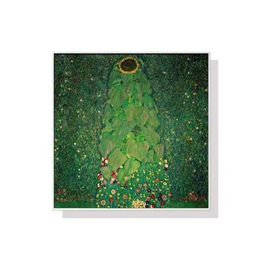 Wall Art 60cmx60cm Sunflower by Gustav Klimt White Frame Canvas