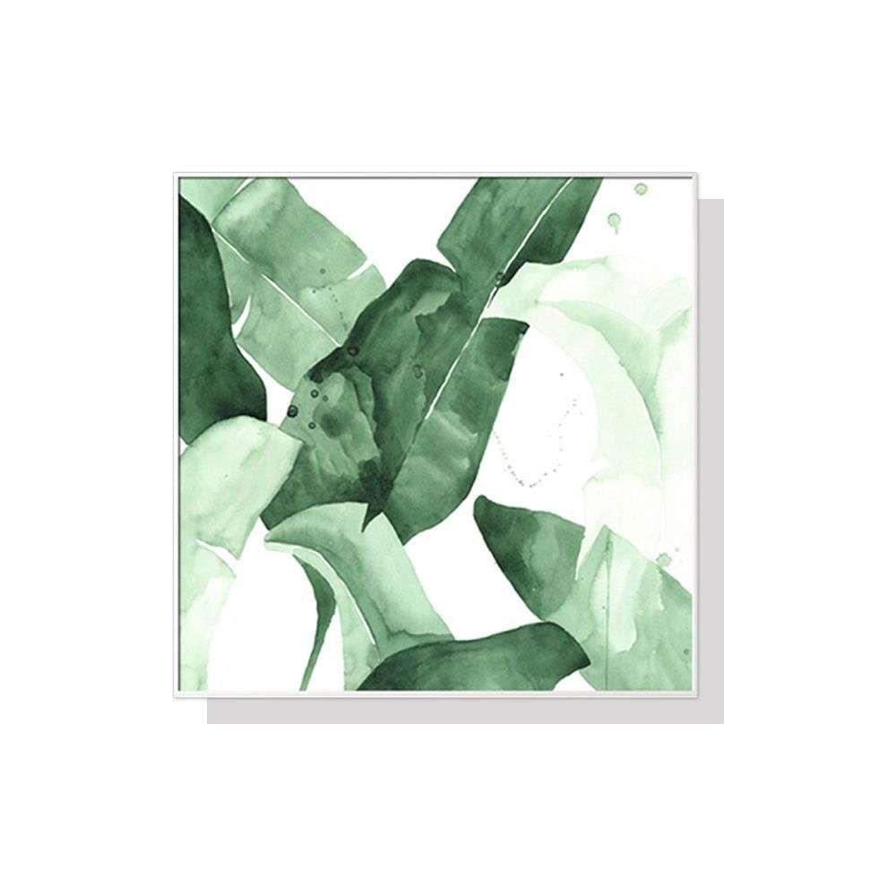 Wall Art 60cmx60cm Tropical Leaves Square Size White Frame Canvas