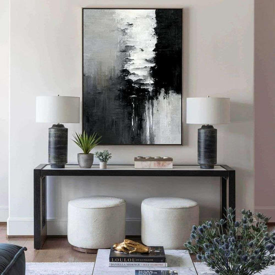 Wall Art 60cmx90cm Abstract Black White Artwork Black Frame Canvas - Magdasmall