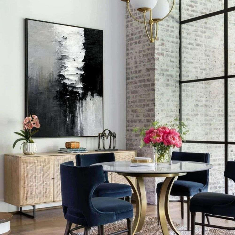 Wall Art 60cmx90cm Abstract Black White Artwork Black Frame Canvas - Magdasmall