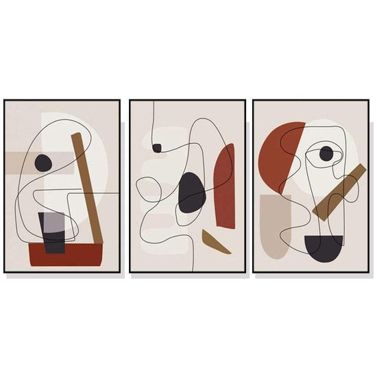 Wall Art 60cmx90cm Abstract Line Art By Picasso 3 Sets Black Frame Canvas