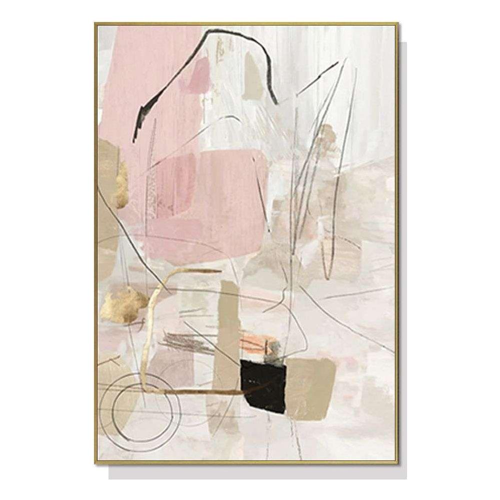 Wall Art 60cmx90cm Abstract Pink Gold Frame Canvas - Magdasmall