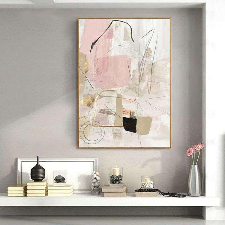 Wall Art 60cmx90cm Abstract Pink Gold Frame Canvas - Magdasmall