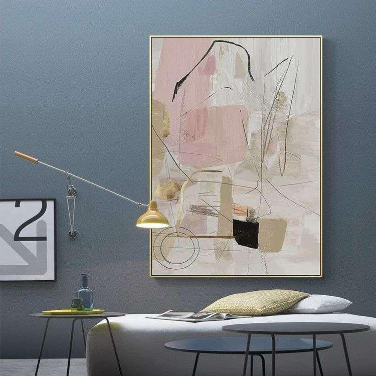 Wall Art 60cmx90cm Abstract Pink Gold Frame Canvas - Magdasmall